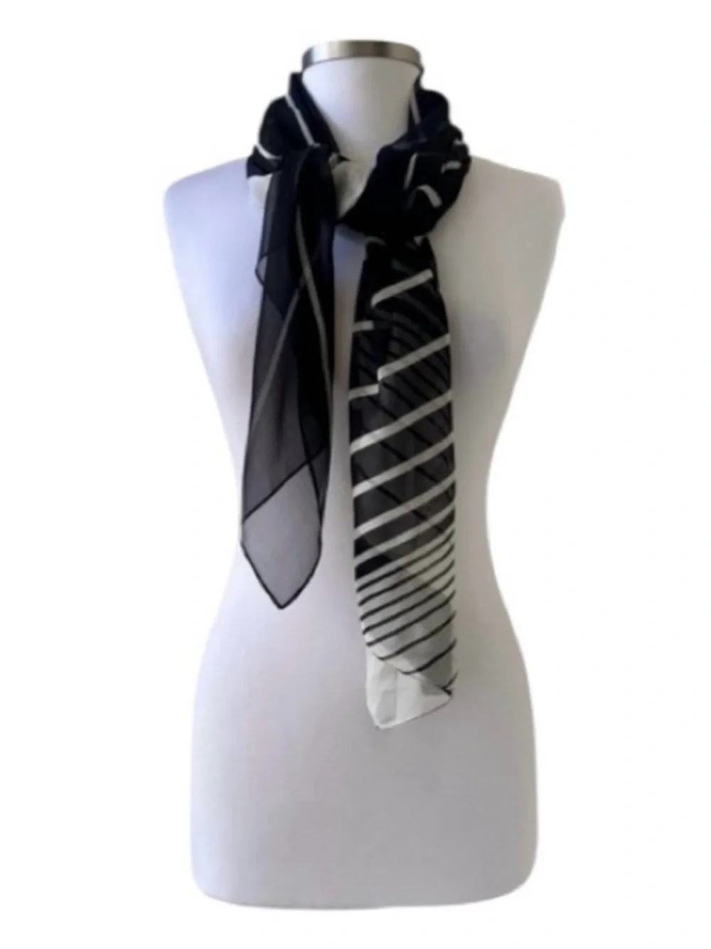Linda Allard Ellen Tracy Vintage Black and White Large Rectangular Silk Scarf